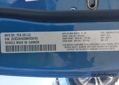 2022 Dodge Charger Gt Rwd z USA, uszkodzony, nr VIN 2C3CDXHG0NH236151